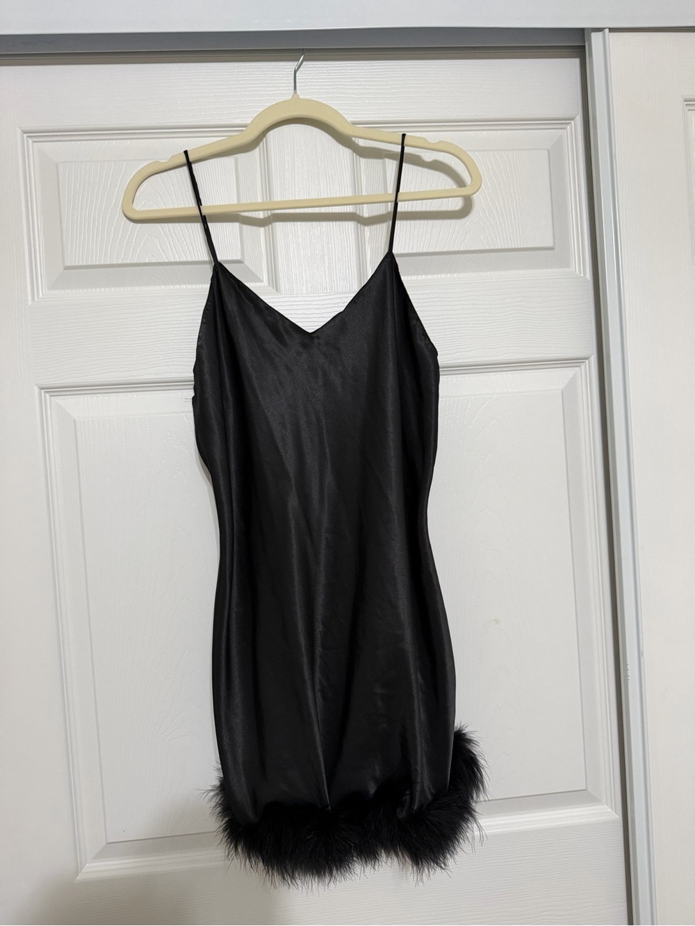 Vintage Gold Tag 1980’s Victoria's Secret Black Feather-Trim Slip